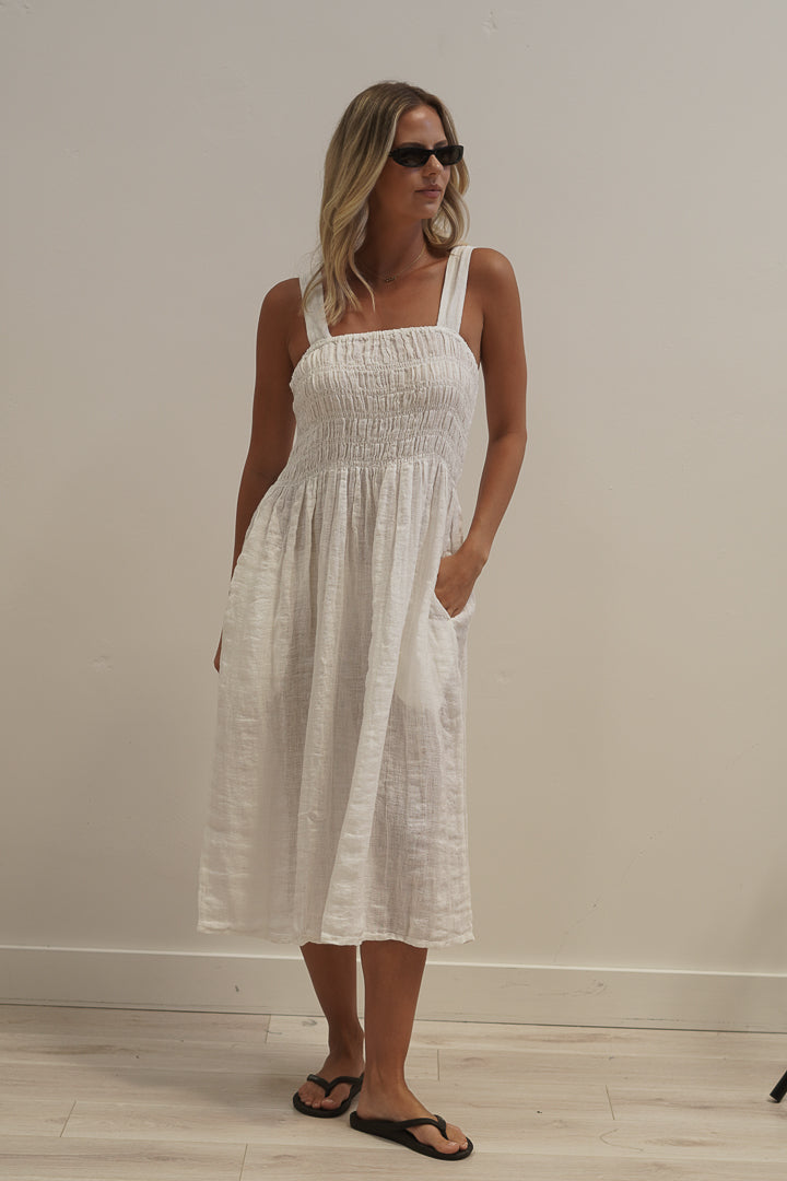 Vestito Shirred Dress White Combo