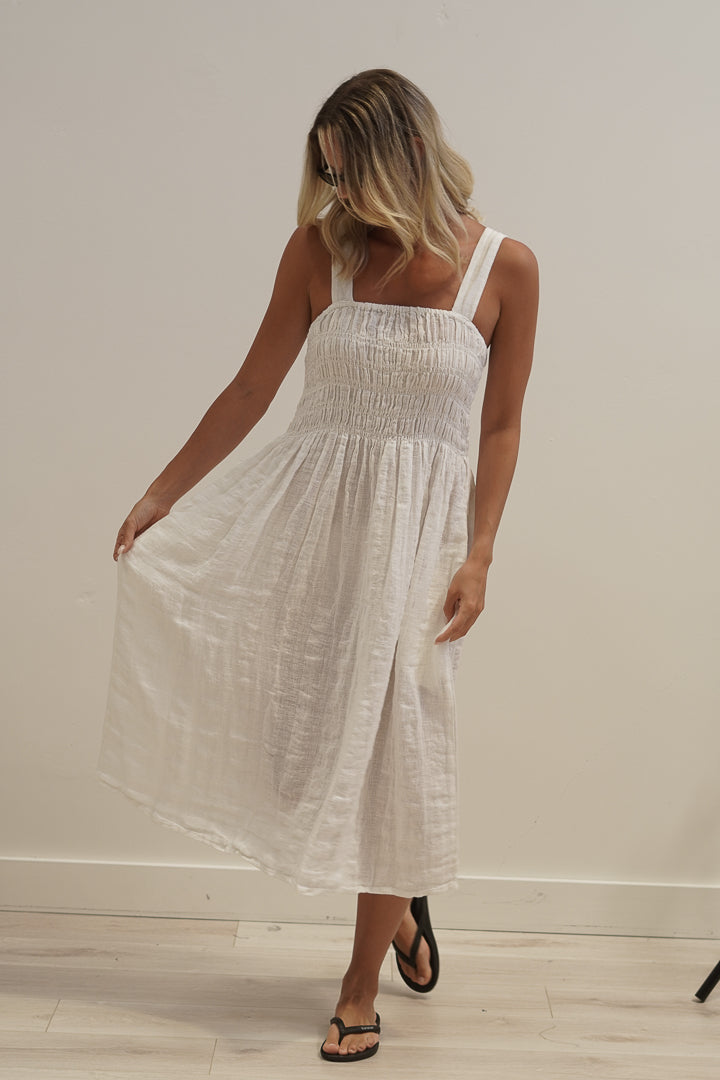 Vestito Shirred Dress White Combo