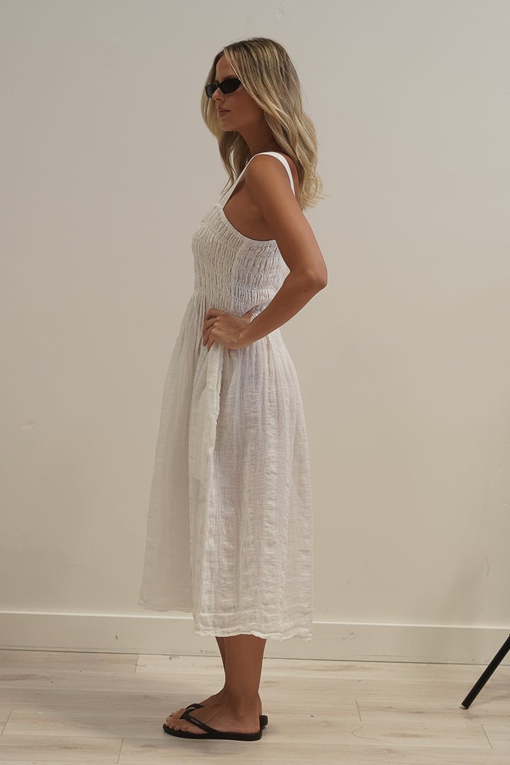 Vestito Shirred Dress White Combo