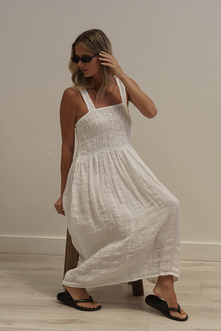 Vestito Shirred Dress White Combo