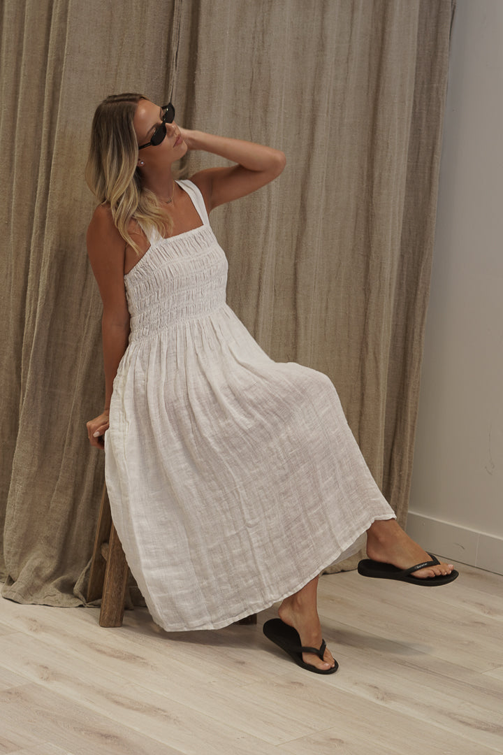 Vestito Shirred Dress White Combo