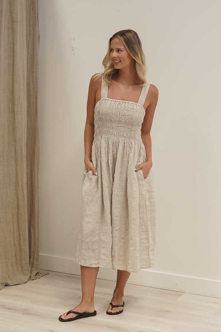 Vestito Shirred Dress Oat Combo