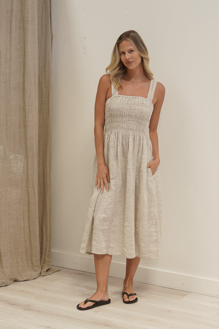 Vestito Shirred Dress Oat Combo