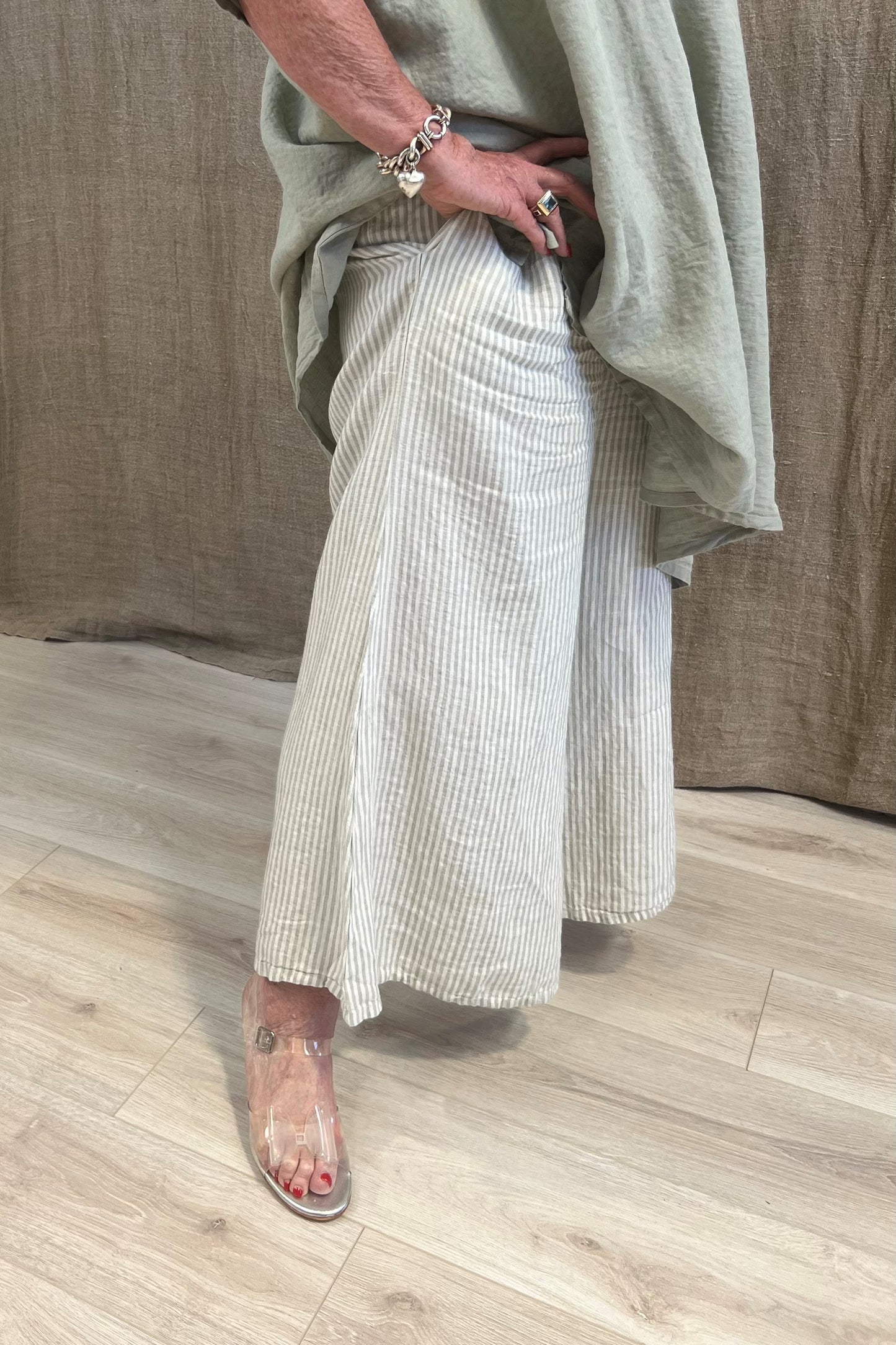 Alessa Wide Leg Pants Desert Sage Stripe