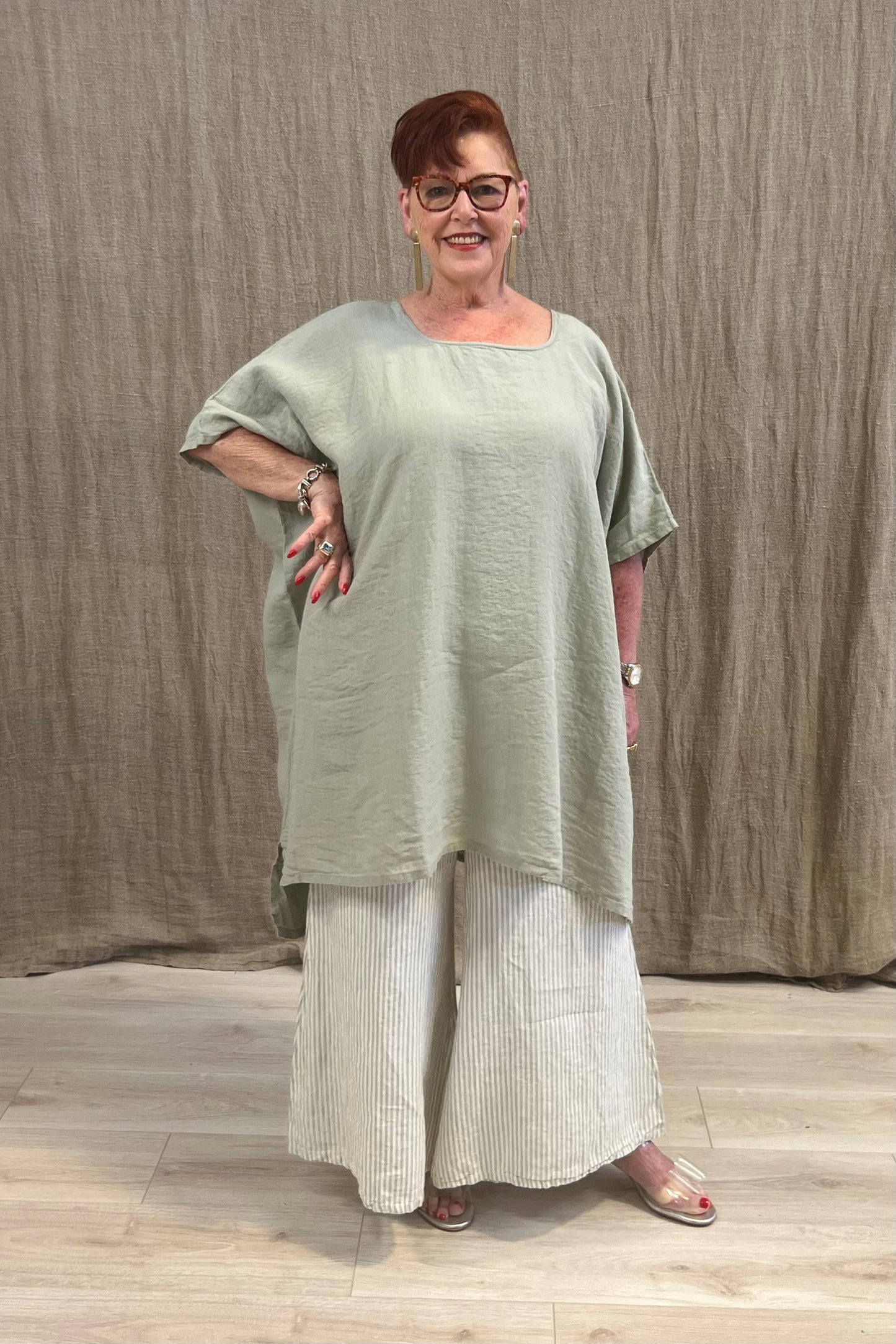 Alessa Wide Leg Pants Desert Sage Stripe