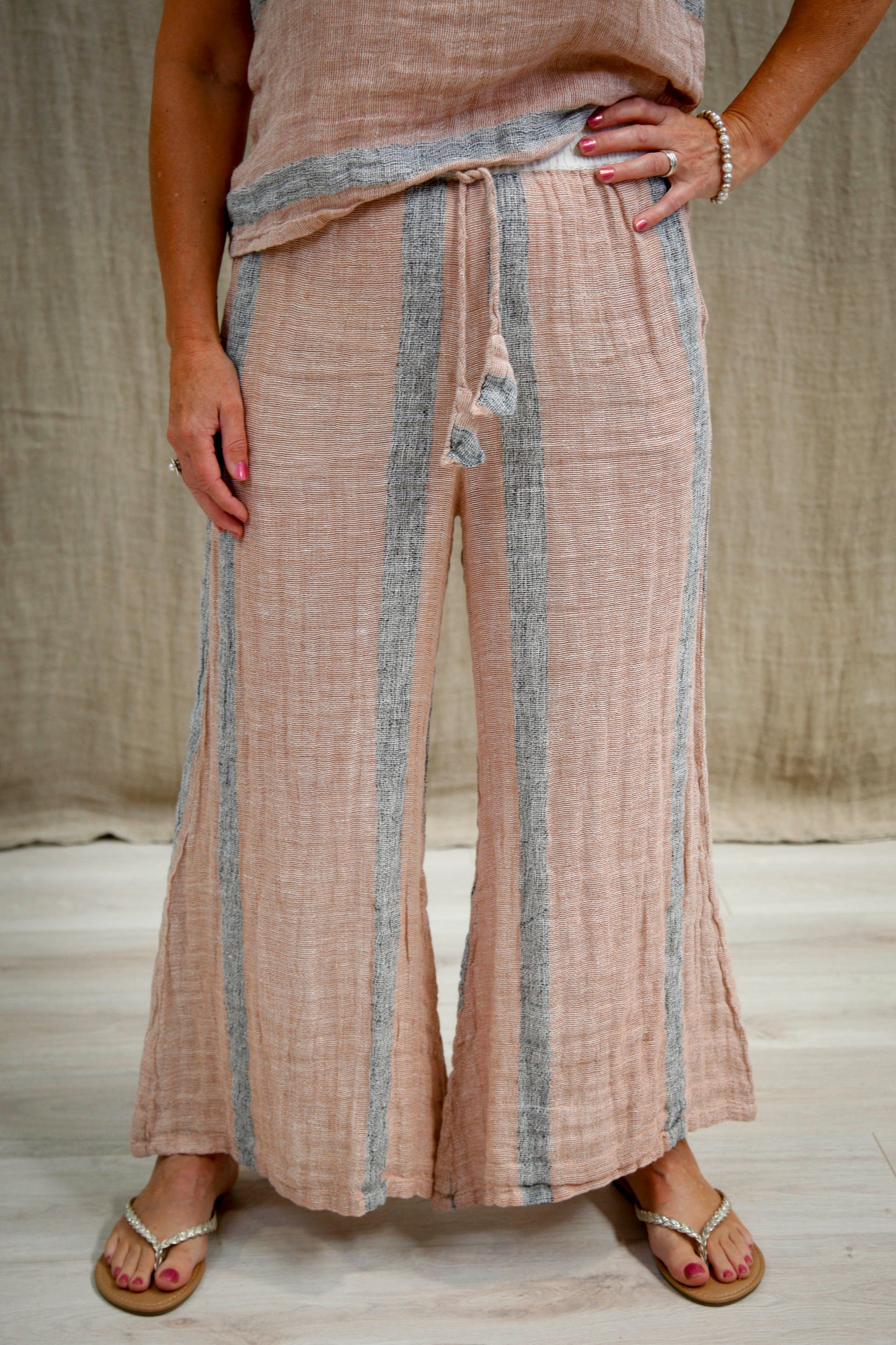 Alessa Wide Legged Pants Pink/Grey Stripe