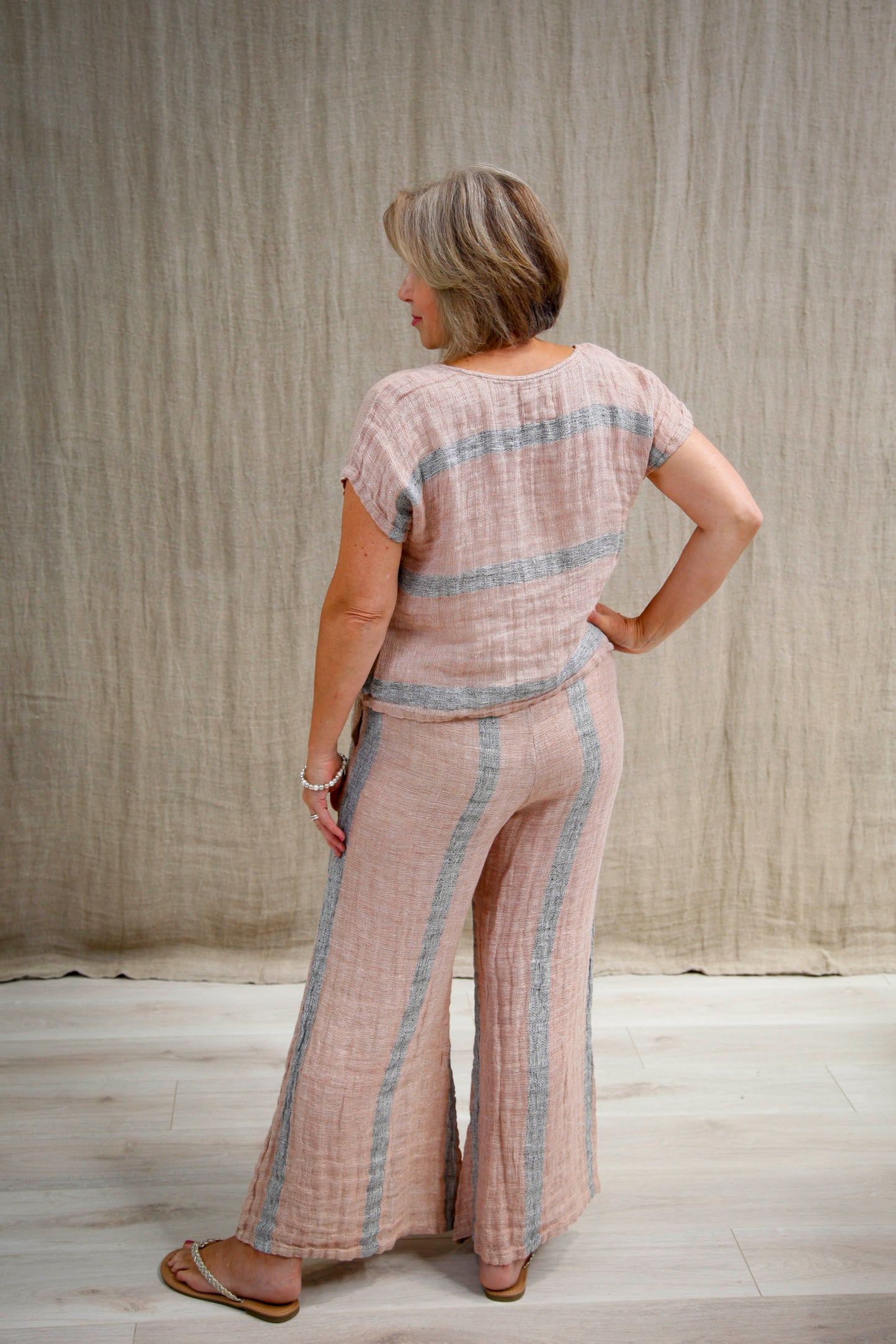Alessa Wide Legged Pants Pink/Grey Stripe