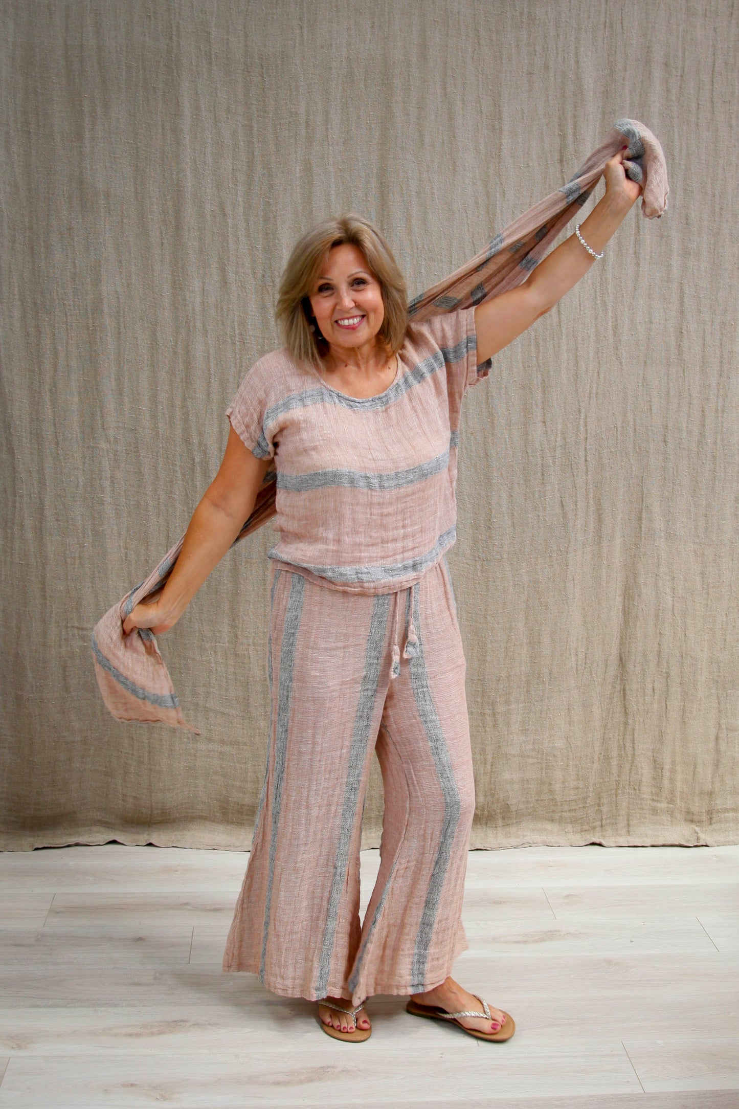Alessa Wide Legged Pants Pink/Grey Stripe
