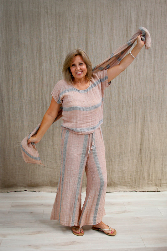 Alessa Wide Legged Pants Pink/Grey Stripe