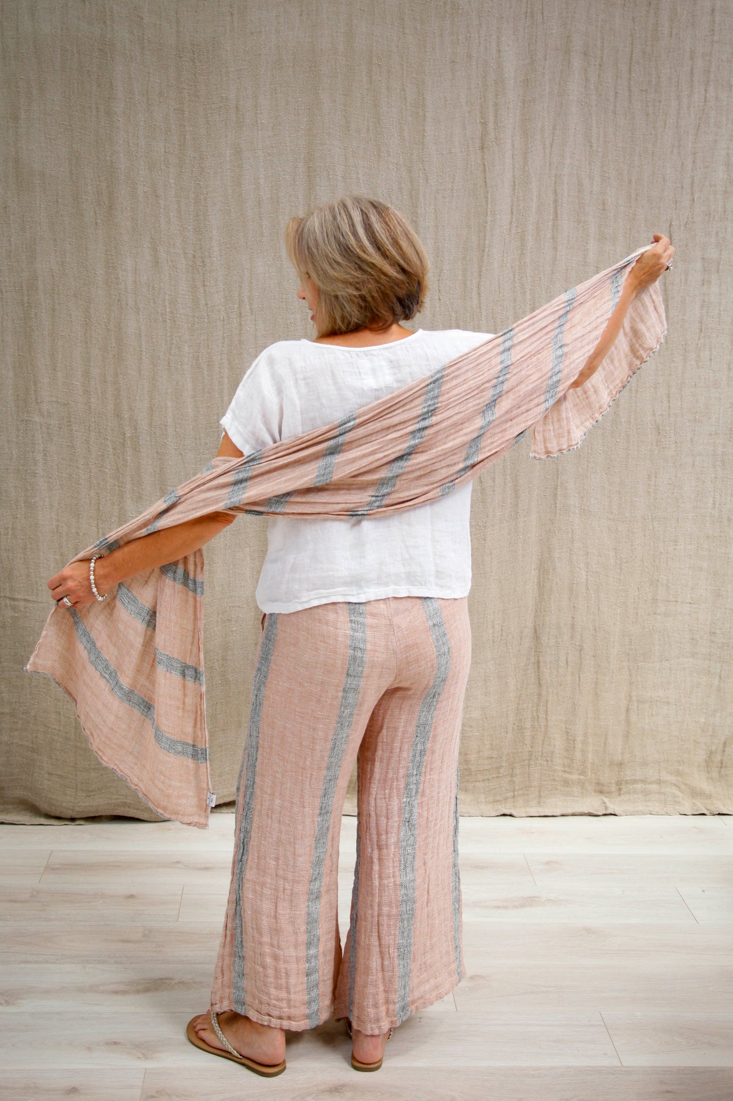 Alessa Wide Legged Pants Pink/Grey Stripe