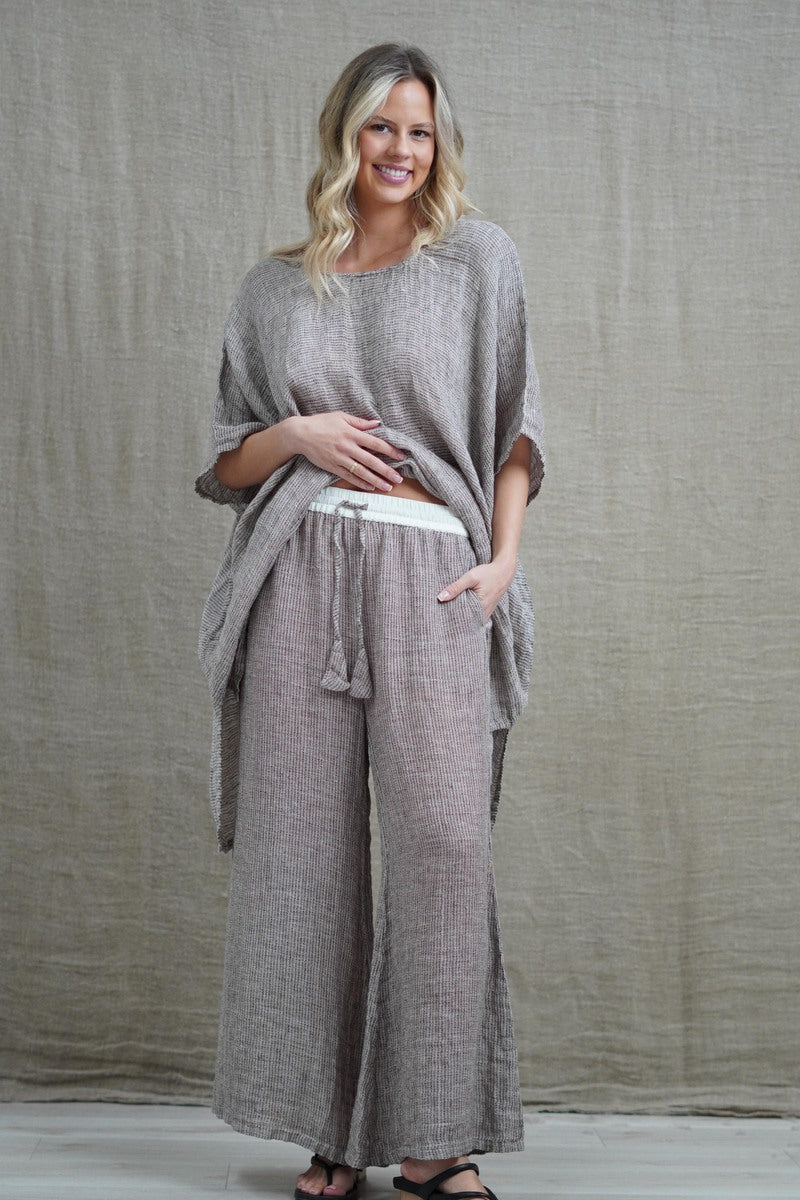 Alessa Wide Leg Pants Black & Pink Woven