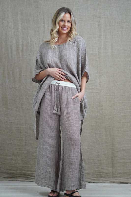 Alessa Wide Leg Pants Black & Pink Woven
