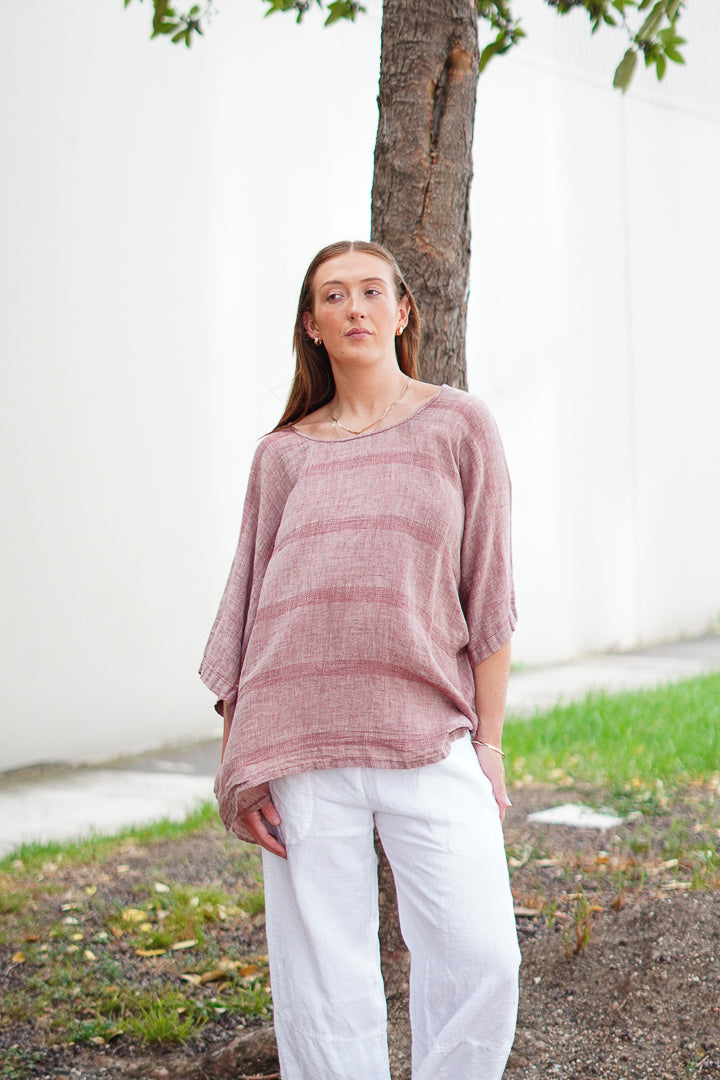 Carlotta Wide Sleeves Top Mahogany & Natural Stripes