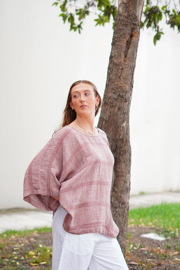 Carlotta Wide Sleeves Top Mahogany & Natural Stripes