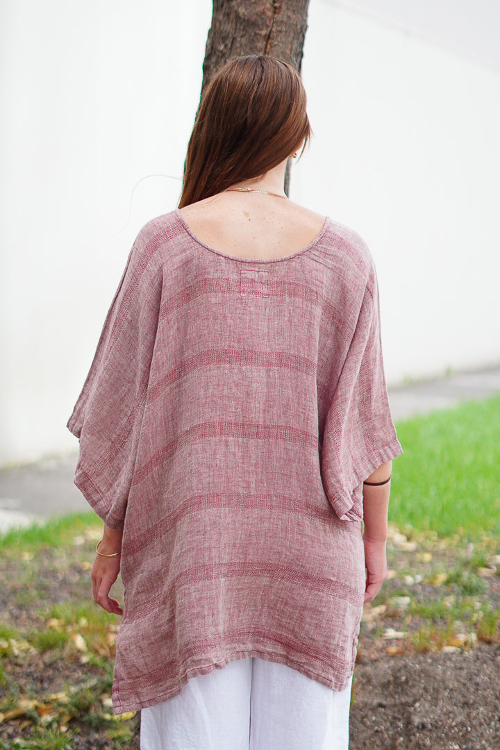 Carlotta Wide Sleeves Top Mahogany & Natural Stripes