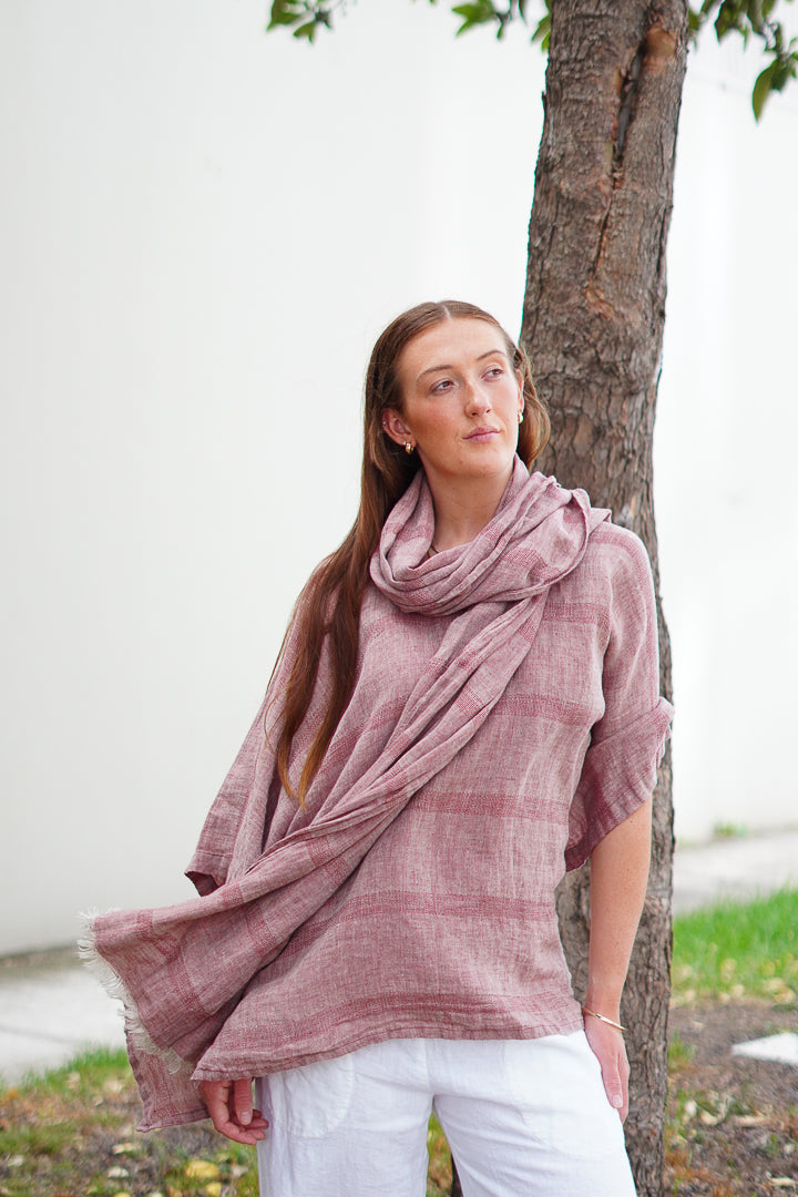 Carlotta Wide Sleeves Top Mahogany & Natural Stripes