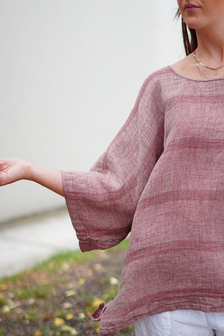 Carlotta Wide Sleeves Top Mahogany & Natural Stripes