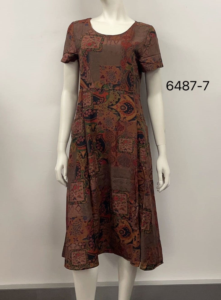 Round Neck Midi Rayon Dress