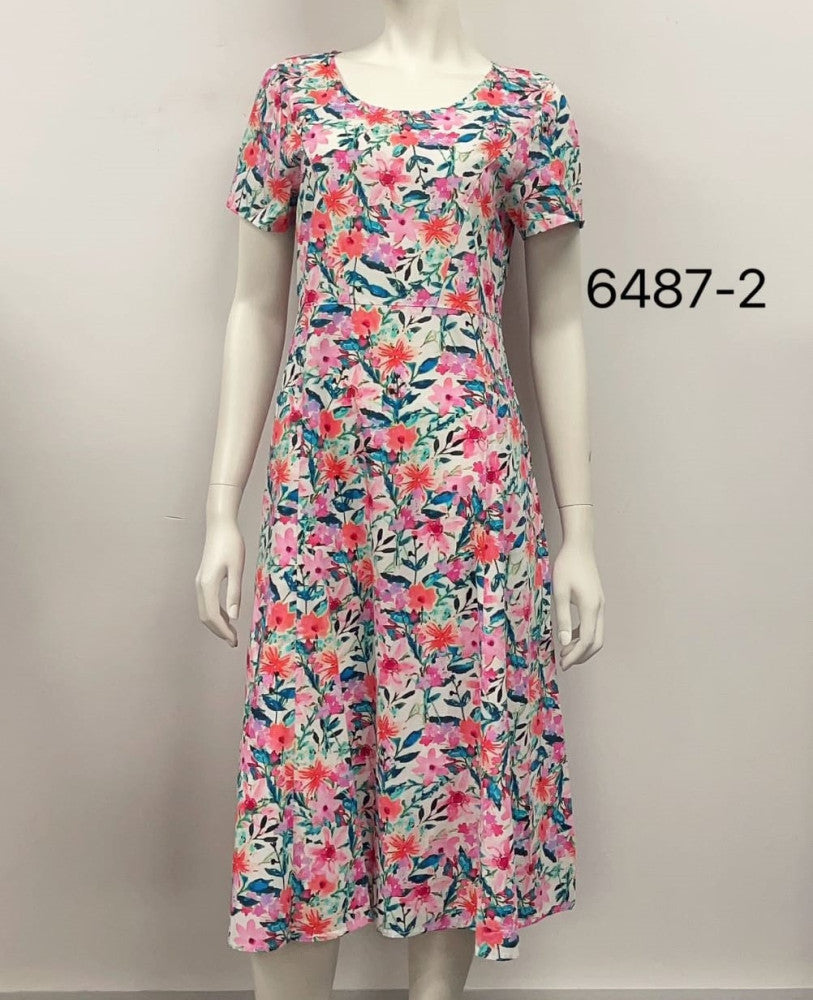 Round Neck Midi Rayon Dress
