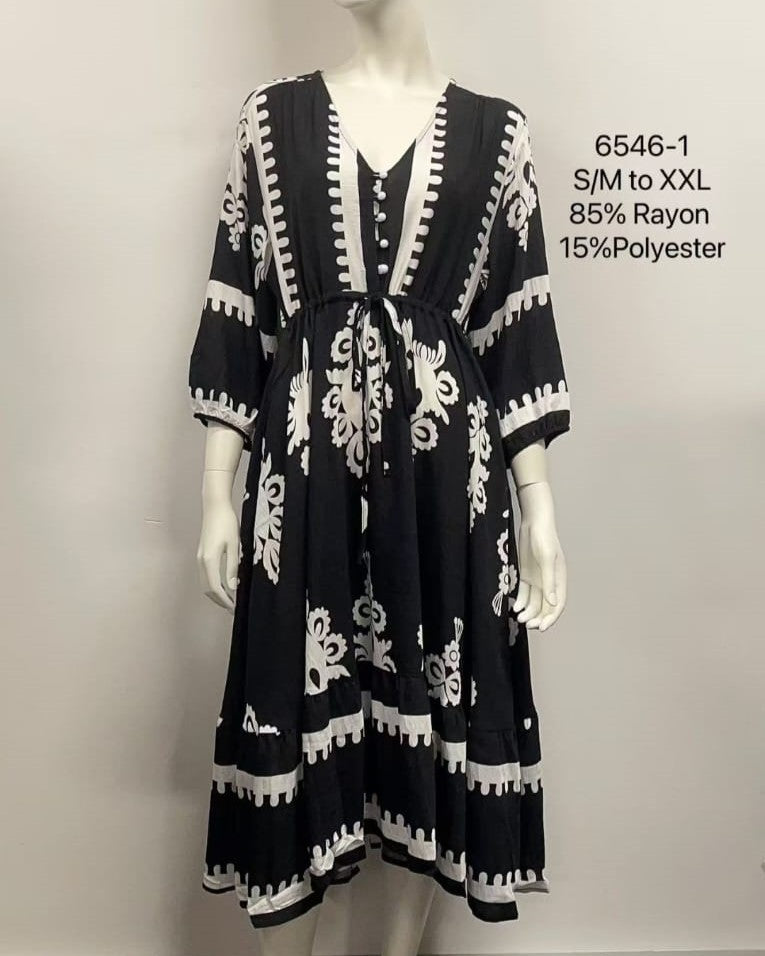 V-Neck Button Midi