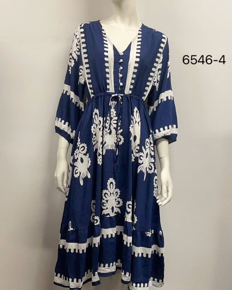 V-Neck Button Midi