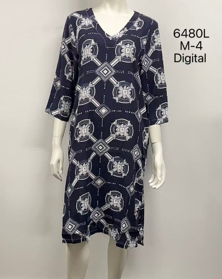 V-Neck Linen Printed Dress