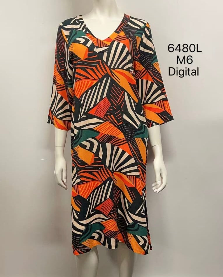 V-Neck Linen Printed Dress