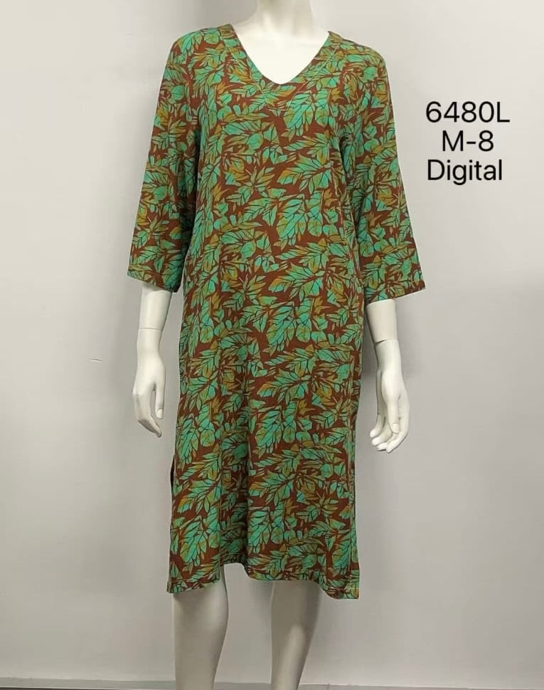 V-Neck Linen Printed Dress