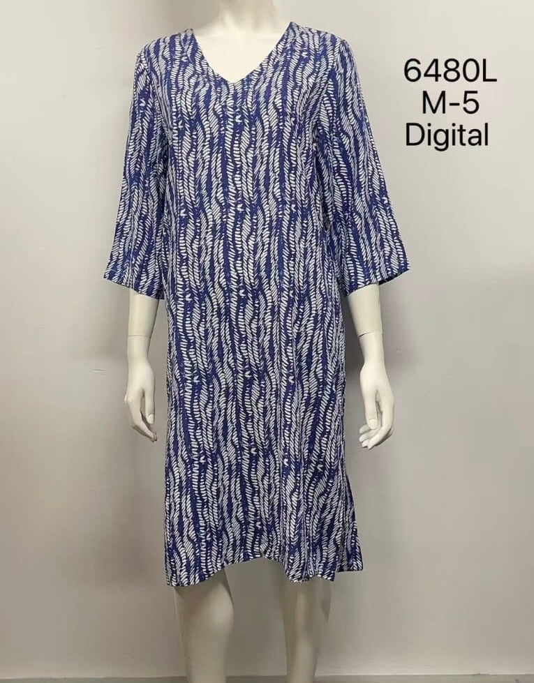 V-Neck Linen Printed Dress
