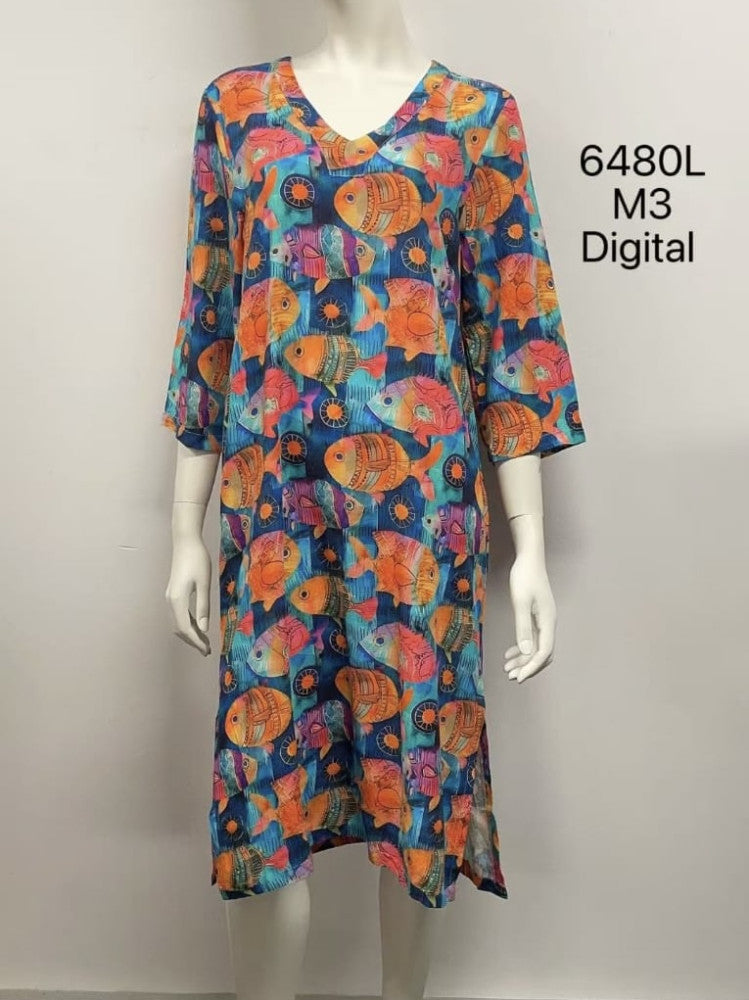 V-Neck Linen Printed Dress