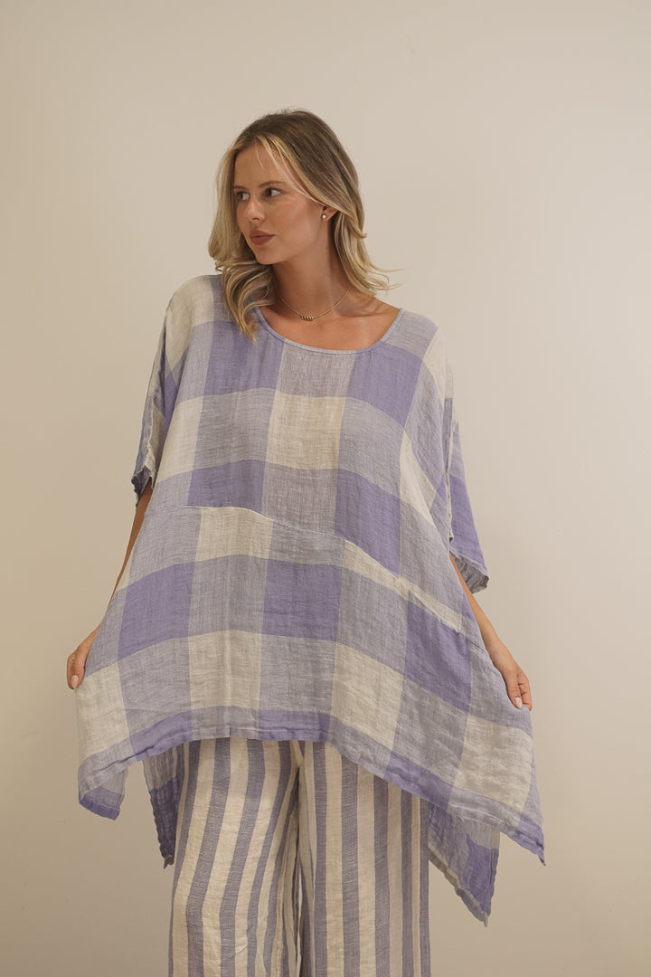 Zeta Top Heather Blue Check