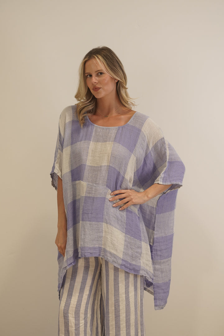 Zeta Top Heather Blue Check