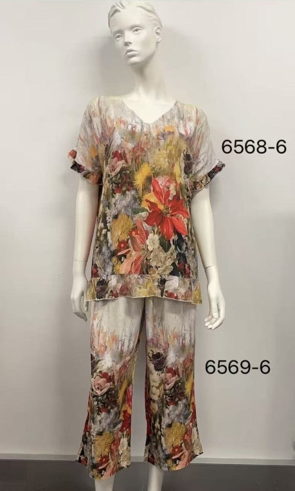 Rayon Ruffle Sleeve Print Top