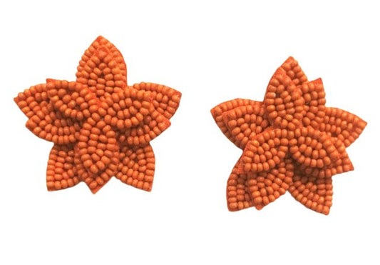 Beaded floral earring orange