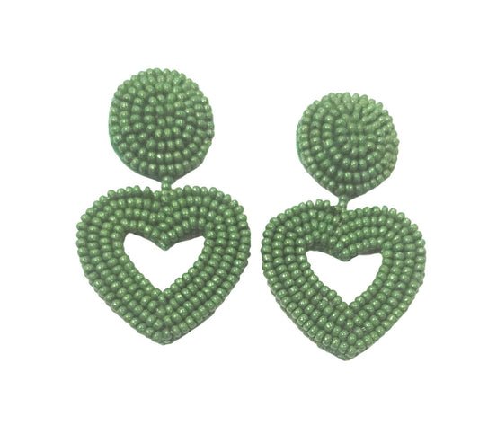 Beaded heart earrings sage green