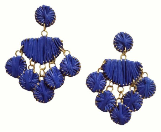 Raffia earring with hangings blue