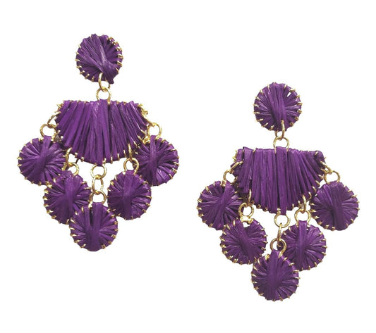 Raffia earring with purple hangings