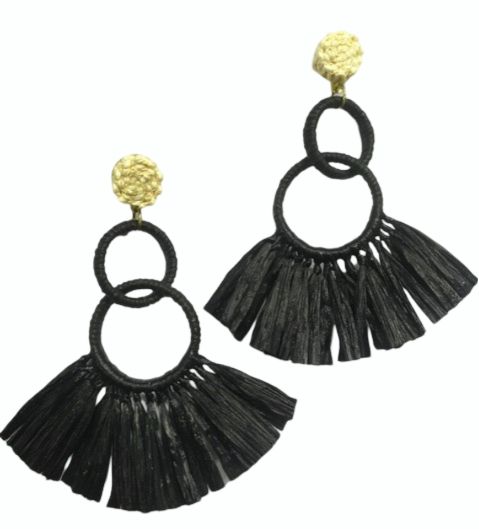 Ivory /black raffia earrings