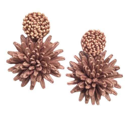 Beige raffia floral earring