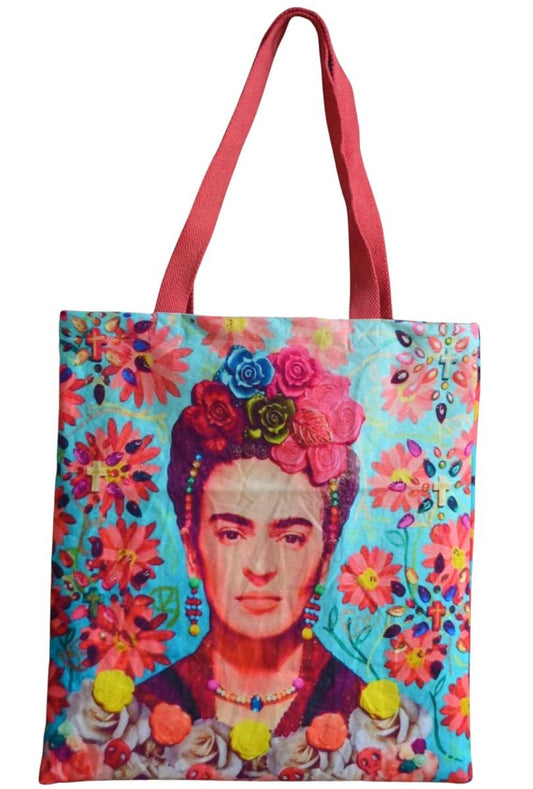 Blue floral frida canvas bag 38x40 cm