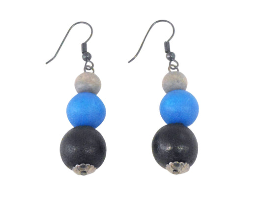 Grey/Blk/Blue Earrings 5.5cm
