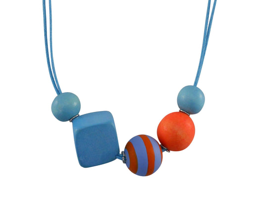 Turq/Orange Wood Necklace