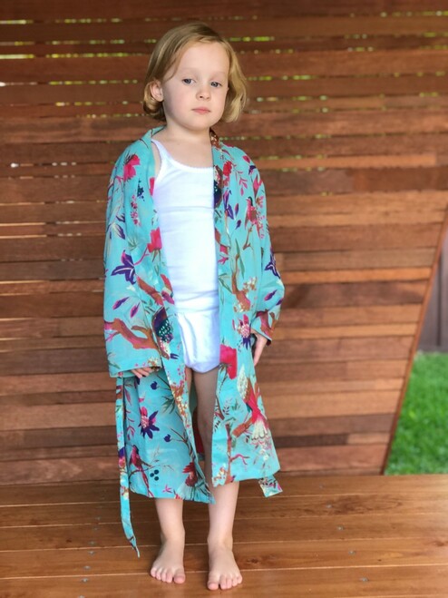 Bird Print Aqua Kimono Child Pack Of 4