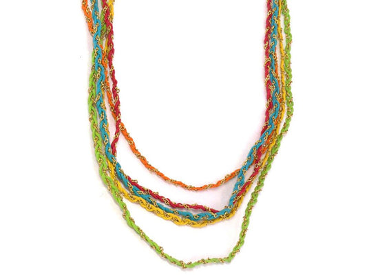 5 line brass/string necklace