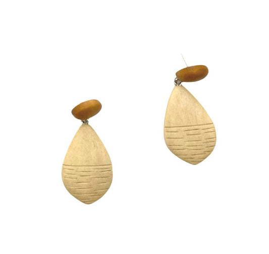 Beige/mustard wood earrings