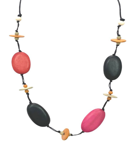 Dark pink /black wood necklace
