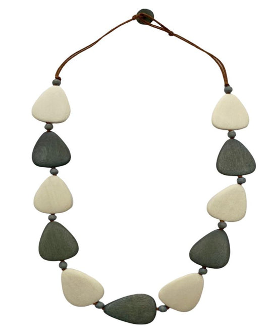 Cream grey wood necklace