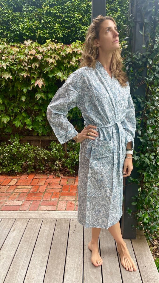 Blue/white cotton kimono ( L/XL ) free size