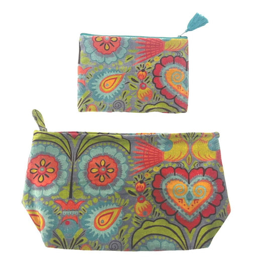 S/2 turquoise /orange velvet cosmetics purses 21 (w)x14 (h) / 33(w) x19 (h) x 13(d) cm