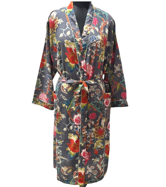 Navy/pink floral block print kimono